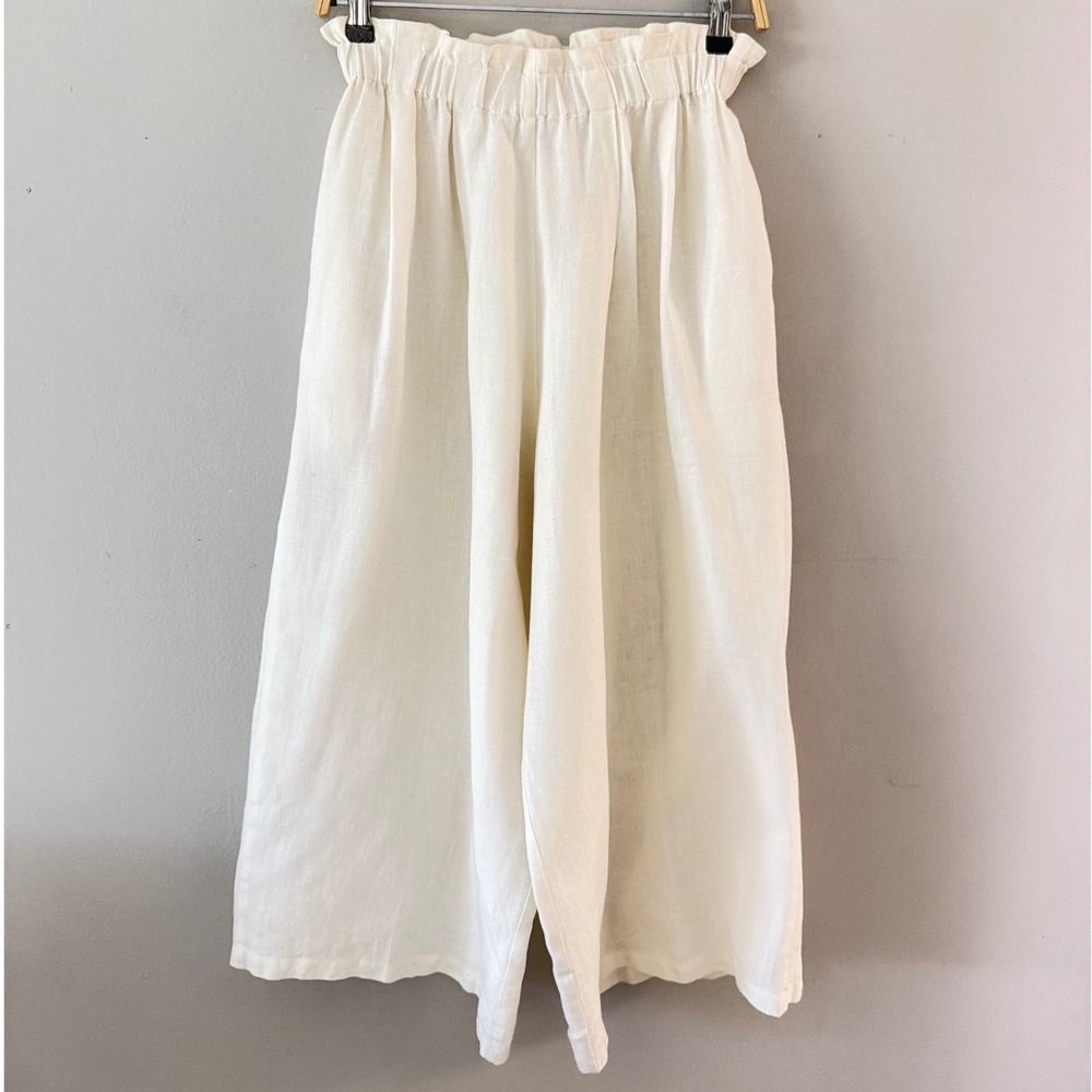 Gallego Desportes Cream Linen Wide Leg Paperbag Pants Made in France Medium